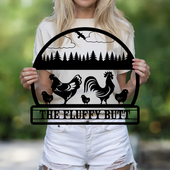 Poultry and forest personalized metal sign - custom family name farm wall art