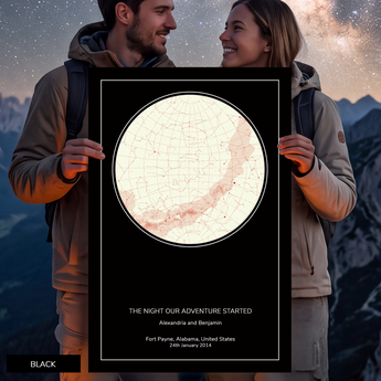 Custom circle star map print, unframed — personalized night sky by date and location, one of four dark background colours