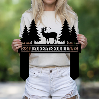 Personalized Deer and Forest Address Garden Stake