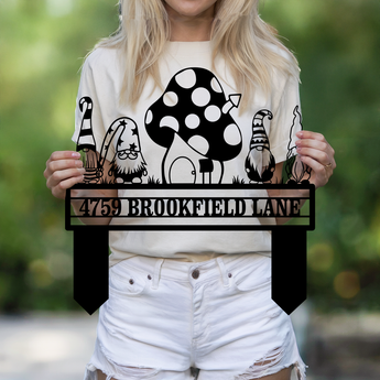 Personalized Gnome and Mushroom Address Garden Stake