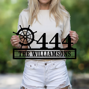 Personalized Ships Wheel Address Metal Sign