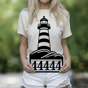 Personalized lighthouse address metal sign - custom family name coastal wall art