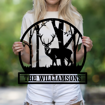 Personalized Deer and Forest Name Metal Sign