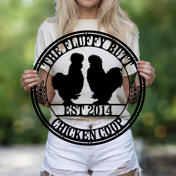 Silkie chickens personalized metal sign - custom family name farm wall art