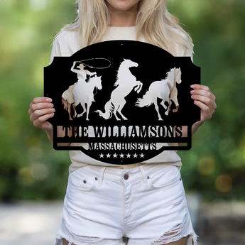 Personalized Western Horse family name metal sign - custom western ranch wall art