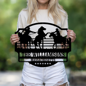 Horse wrangling personalized metal sign - custom family name western ranch wall art