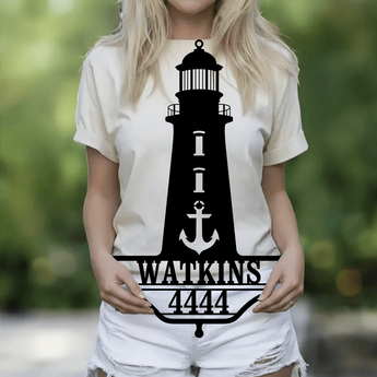 Personalized Lighthouse Anchor Address Metal Sign