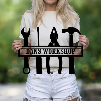 Workshop personalized metal sign - custom name tools garage wall art