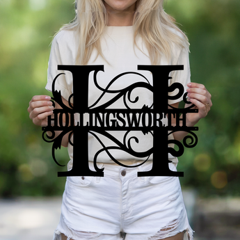 Monogram personalized metal sign - custom family name wall art