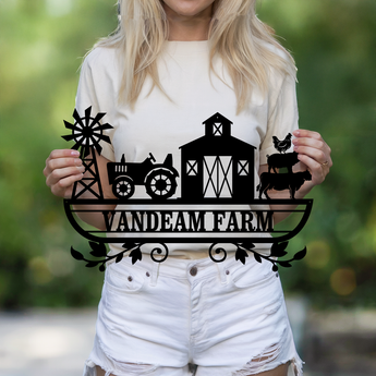 Personalized Farm Scene Family Name Metal Sign