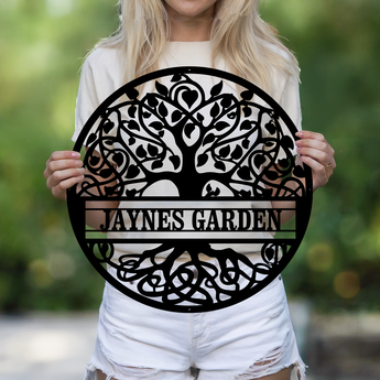 Tree personalized metal sign - custom family name nature wall art
