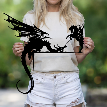 Knight and Dragon Door Frame Topper - fantasy medieval metal decor