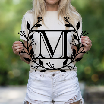Monogram and laurel wreath personalized metal sign - custom initial wall art