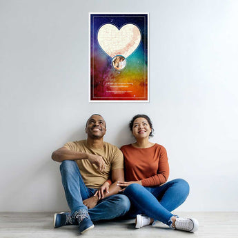 Celestial Lovers Star Map with Photo – framed custom night sky print featuring your photo