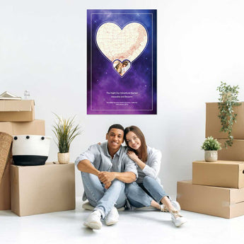 Cosmic Romance Star Map with Photo – framed custom night sky print featuring your photo