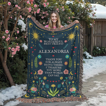 Personalized best friend woven blanket – keepsake gift for birthdays and Christmas