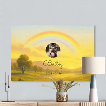 Personalized dog memorial canvas with rainbow bridge design, dog's name and dates - loss of dog remembrance keepsake