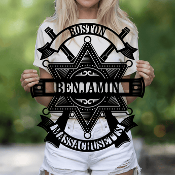 Sheriff badge personalized metal sign - custom name western wall art