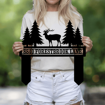 Personalized Deer and Forest Address Garden Stake