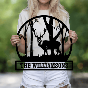 Personalized Deer and Forest Name Metal Sign