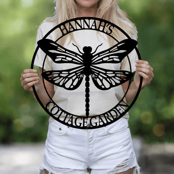 Dragonfly personalized metal sign - custom family name garden wall art