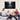 Family sitting on a couch with a large wall art depicting a crucifixion scene.