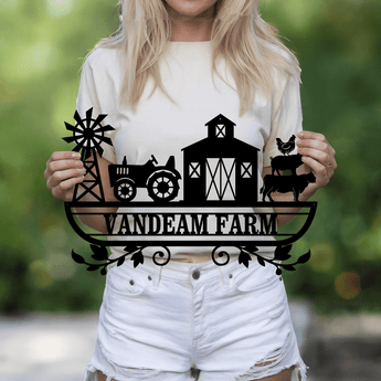 Personalized Farm Scene Family Name Metal Sign