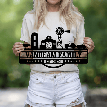 Farmhouse personalized metal sign - custom family name barn windmill wall art