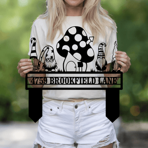 Personalized Gnome and Mushroom Address Garden Stake