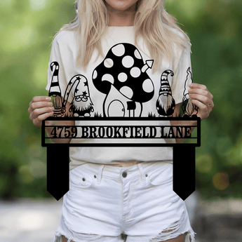 Personalized Gnome and Mushroom Address Garden Stake