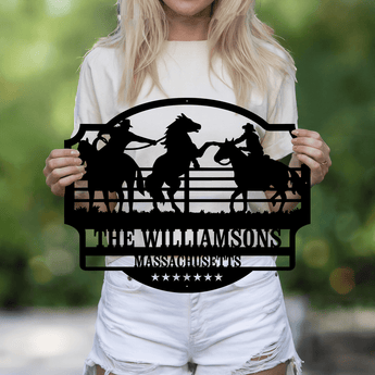 Horse wrangling personalized metal sign - custom family name western ranch wall art