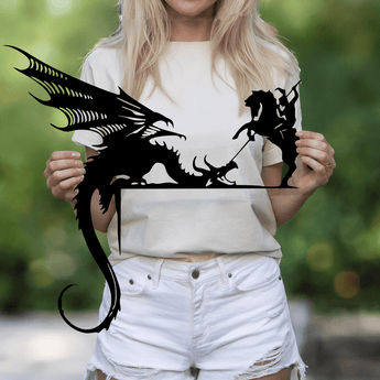 Knight and Dragon Door Frame Topper - fantasy medieval metal decor