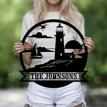 Personalized Coastal Lighthouse Family Name Metal Sign