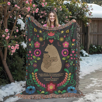 Personalized mama bear woven blanket with your own message โ floral keepsake throw for mom