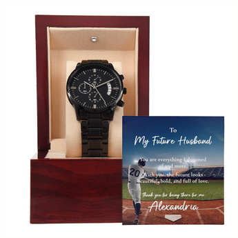 Black Chronograph Watch Gift for Him – personalized jewelry gift with heartfelt message card