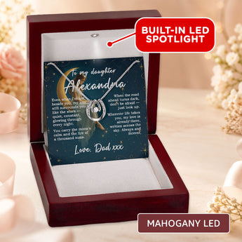 Lucky in Love necklace gift for daughter โ personalized keepsake shown in a mahogany LED gift box