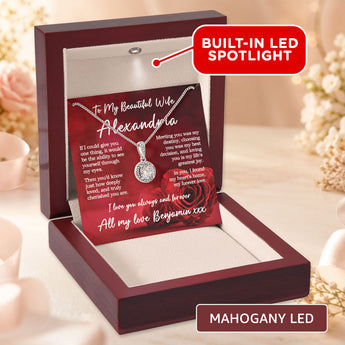 Eternal Hope necklace gift for wife โ personalized keepsake shown in a mahogany LED gift box