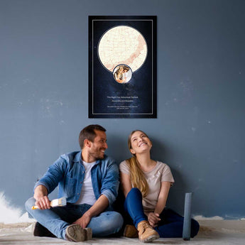 Midnight Embrace Star Map with Photo – custom night sky print featuring your photo
