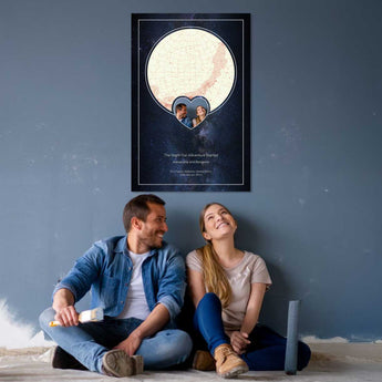 Midnight Embrace Star Map with Photo – custom night sky print featuring your photo