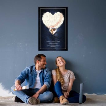 Midnight Embrace Star Map with Photo – custom night sky print featuring your photo