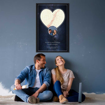 Midnight Embrace Star Map with Photo – framed custom night sky print featuring your photo