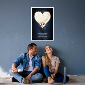Midnight Embrace Star Map with Photo – framed custom night sky print featuring your photo