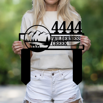 Personalized mountain wilderness address garden stake - custom family name metal sign