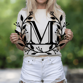 Monogram and laurel wreath personalized metal sign - custom initial wall art