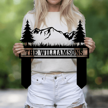 Personalized Mountain and Forest Family Name Garden Stake