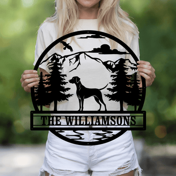 Personalized Dog and Mountain Name Metal Sign