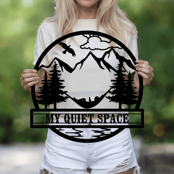 Personalized Hammock and Mountain Name Metal Sign