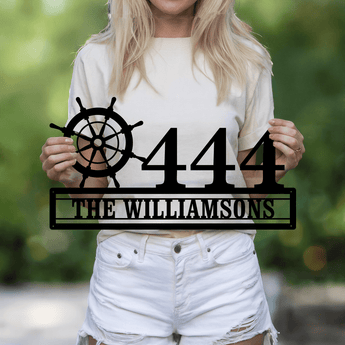Personalized Ships Wheel Address Metal Sign