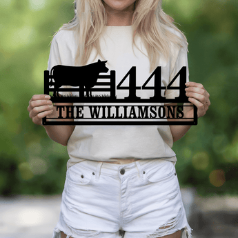 Personalized Cow Address Metal Sign