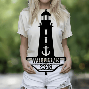 Personalized Lighthouse Anchor Address Metal Sign